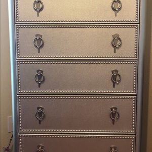 Five drawer chest with red velvet top jewelry box.